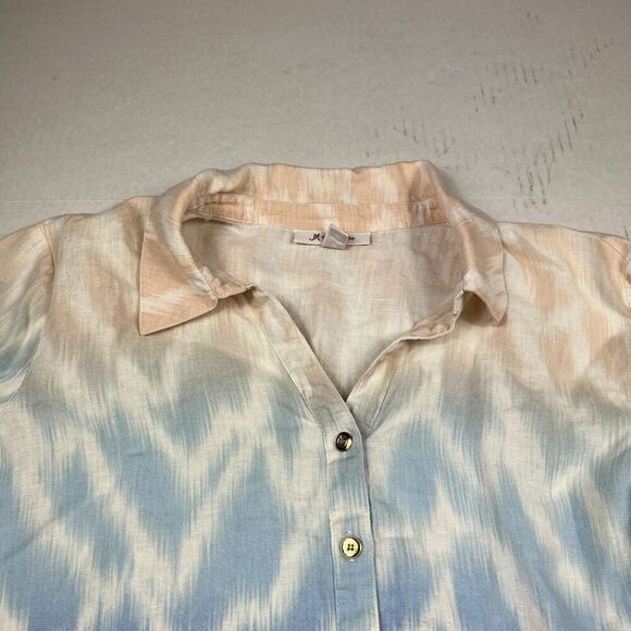 JM Collection Linen Button Down Shirt Printed 3/4 Sleeve Casual Top Size 12 - Picture 4 of 10